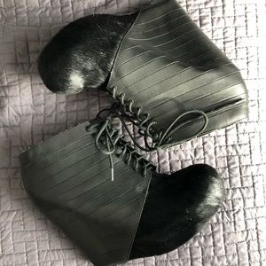 Matiko black lace-up wedge booties